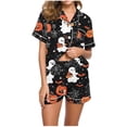 thumbnail image 6 of Halloween Silk Pajamas Women Casual Halloween Print Short Sleeve Top With Shorts Pajama Out Two Piece for Women Comfortable Set Everyday Loungewear Spring Autumn White XXL, 6 of 7