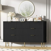 Senfot 7 Drawers Dresser, Wood Modern Dresser for Closet,Fluted Chest of Drawers with Gold Handle, Bedroom Furniture Storage Organizer for Bedroom,Living Room, Hallway, Black