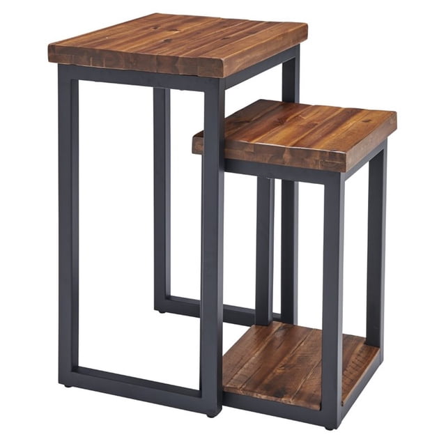 Alaterre Furniture Claremont Rustic Wood Nesting End Tables Set of Two