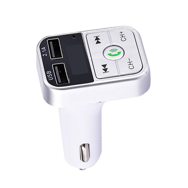 Adaptador De Transmisor Fm Para Automóvil Cargador de coche de llamada 12V-24V Adaptador de coche de radio M con pantalla digital (Plata) Likrtyny Accesorios para autos y motos