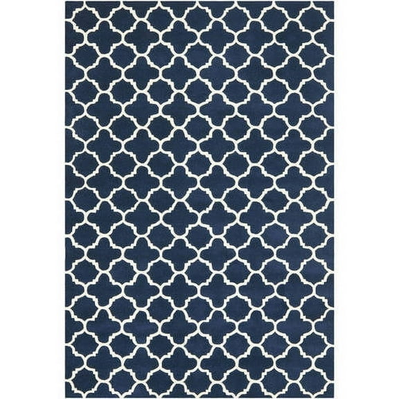 SAFAVIEH Chatham Jacob Geometric Quatrefoil Wool Area Rug, Dark Blue/Ivory, 2' x 3'