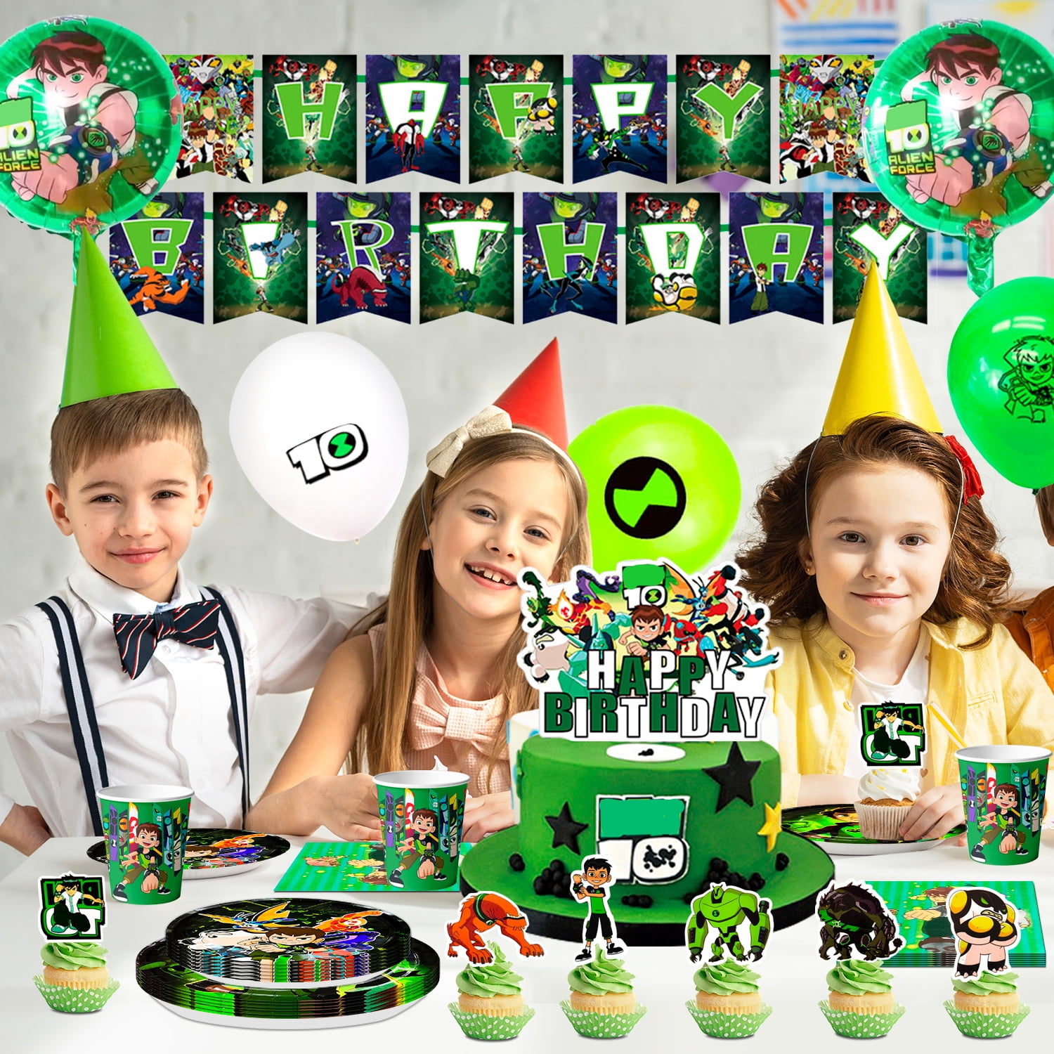 Ben-10 Party Supplies Ben-10 Birthday Party Supplies - 42 Piece Decorations  Kit With Banner, Cake Topper, Backdrop \u0026 Balloons Saja Boys Birthday  Decorations, image size:1500x1500