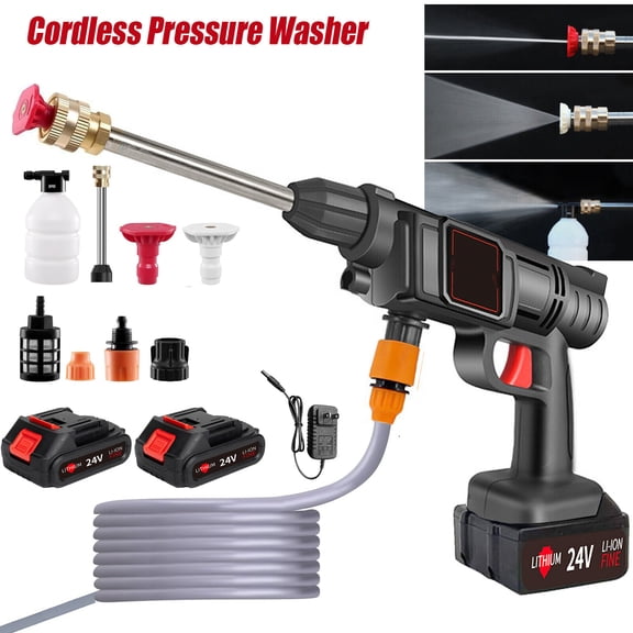 SUSUZI 21V Cordless Pressure Washer, Portable Electric Power Washer Gun with 2 Nozzles, 350ml Soap Tank & 16ft Hose for Car Washing Patio Garden Cleaning