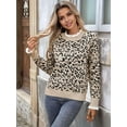 thumbnail image 5 of Leopard Print Sweater for Women Cheetah Sweaters Knit Fall Clothes Long Sleeve Sweater Khaki M, 5 of 9