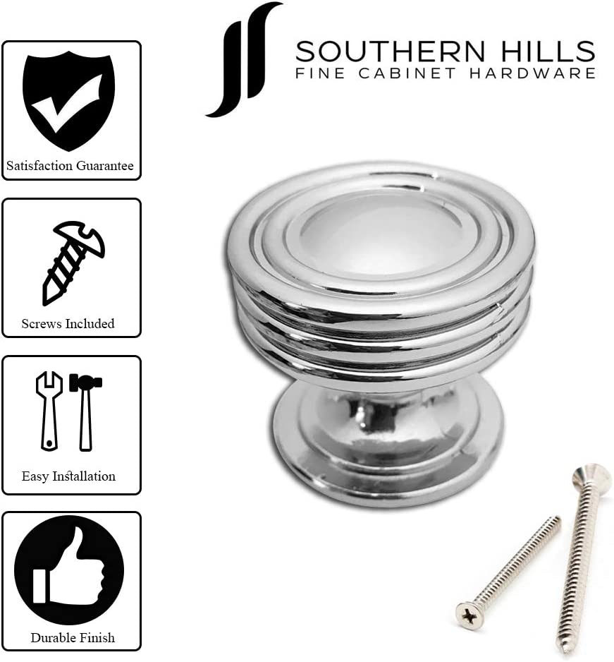 Polished Chrome Cabinet Knob by Southern Hills, Round Cabinet Knobs, 1 1/4 Inch Diameter, Pack of 5 Knobs, Chrome Cabinet Knobs, Cupboard Knobs, Kitchen Cabinet Knobs Chrome, SHKM008-CHR-5 - image 3 of 3