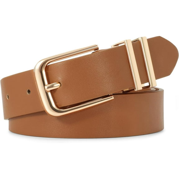 Women's Soft Faux Leather Belt for Jeans Pants Dress Fashion Ladies Waist Belt with Gold/Silvery Buckle