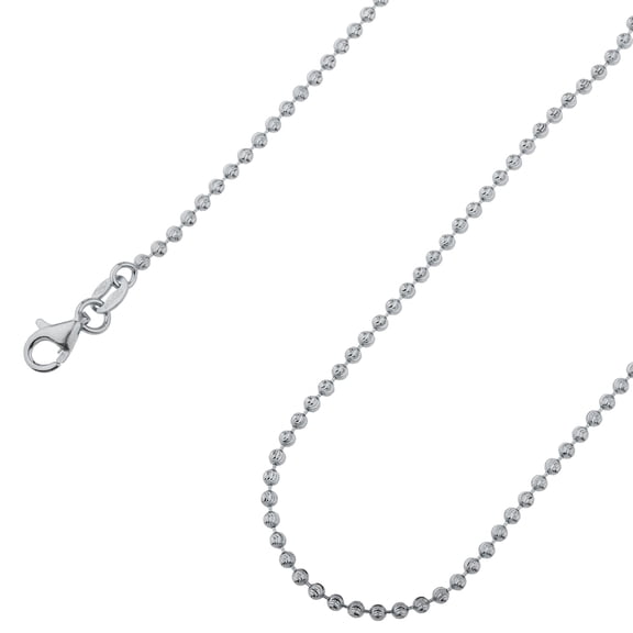 925 Sterling Silver, Moon Cut Bead Ball Rhodium Chain 2mm Necklace - Hypoallergenic and Tarnish Resistant - By Oliver & Navy