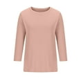 thumbnail image 4 of ATOYSOY Women's Knitted Ribbed Loose Basic Tops Clearance 3/4 Sleeve for Teens Girls Solid Color Summer Pullover Fashion Shirts Round Neck Retro Casual Relaxed Comfy Pink M, 4 of 6