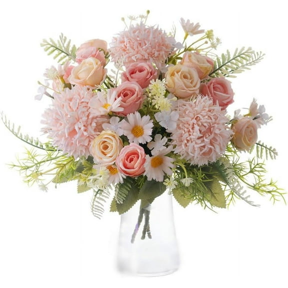 KIRIFLY Artificial Flowers, Fake Rose Silk Bouquet Decor Plastic Daisy Flower Arrangements Wedding Decoration Table Centerpieces 3 Packs (Pink Champagne)