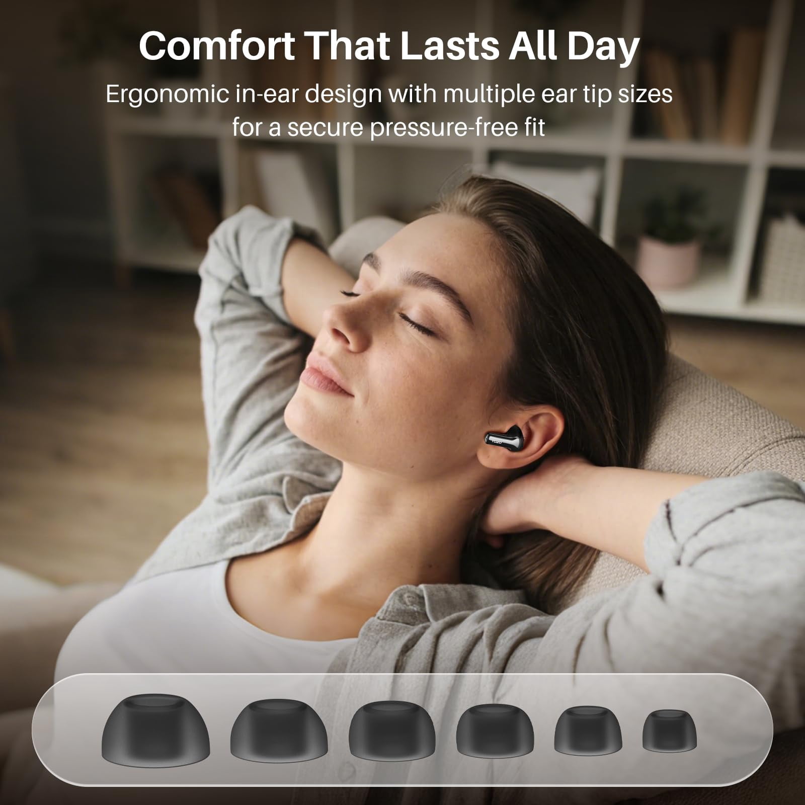 TOZO Hybrid ANC Bluetooth 5.3 Wireless Earbuds, 6 Mics, 55H Playtime, LED Display, Deep Bass, IPX8 Waterproof, Black