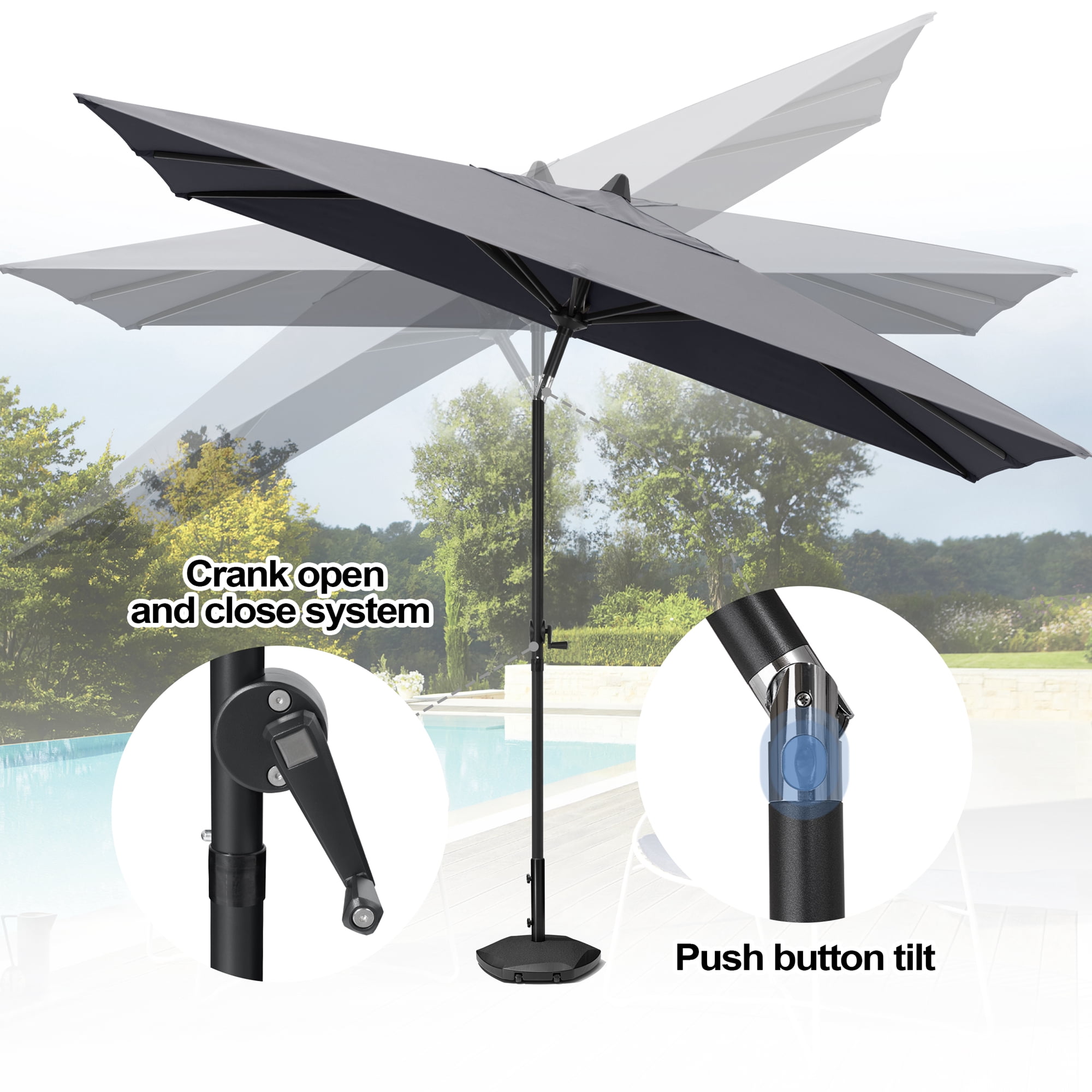 Pellebant 9 x 5 ft Patio Outdoor Umbrella Rectangular Double Top Market Umbrella