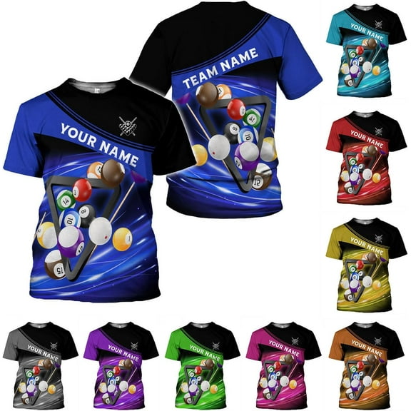 Personalized 3D Billiard Shirt Custom Name Men Women Team Apparel Pool 8 Ball Flag Tshirt Billiards Shirts Gift (Blue, S)