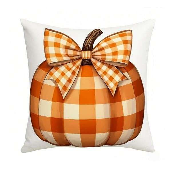 Mom's Best Fundas de almohada de Acción de Gracias de 17,7 x 17,7 pulgadas, con diseño de calabaza otoñal y tela suave con cremallera oculta para decoración del hogar.