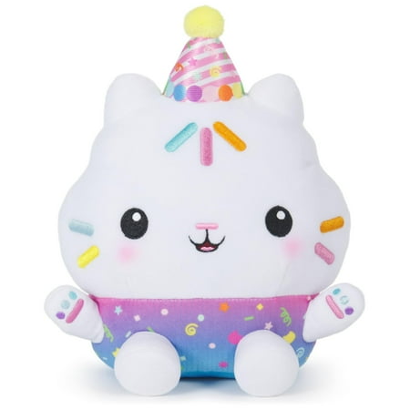 Gabby's Dollhouse Celebrations, Sprinkle Party Cakey Cat Plush, 10-Inch Interactive Stuffed Animal with Sounds, Kids Toys for Girls & Boys Ages 3+
