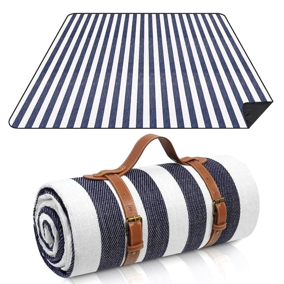 LANDLIT Extra Large Picnic Outdoor Blanket, 80"x 80" Waterproof and Foldable Beach Blanket with Carry Strap, 3-Layer Soft Fleece Outdoor Blanket for 6 to 8 Adults Camping, Travel, Park, Grass, Patio