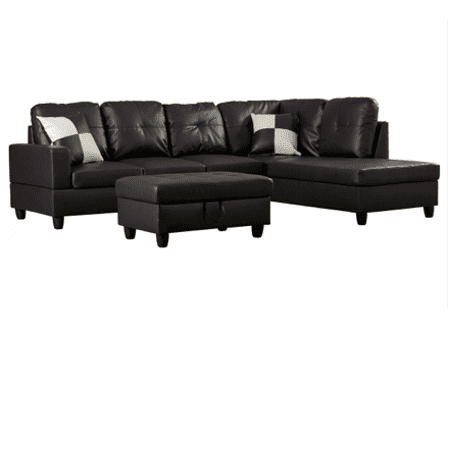 Black Faux Leather Sectional Sofa, Black Leather Sectional Sofa With Chaise