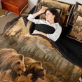 thumbnail image 3 of Castle Fairy Vintage Animal Bear 7-Piece Twin Bedding for Teens,Bohemian Aztec Mountain Bedding Comforter Set,Brown Gold Cream,Black Reversible, 3 of 7