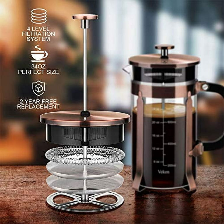 French Press Coffee Maker,, Heat Resistant Borosilicate Glass