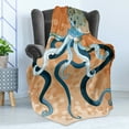 thumbnail image 4 of Octopus Soft Flannel Fleece Throw Blanket, Giant Cephalopod Legs Exotic Oceanic Animals Beast Wild Life Image Print, Cozy Plush for Indoor and Outdoor Use, 60" x 80", Orange Blue, by Ambesonne, 4 of 5