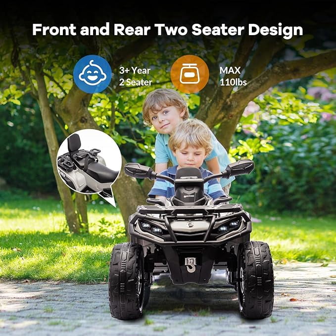 EastVita 2 Seater Ride On Car,24V Licensed Can-Am Electric ATV Car for Kids, 4 Wheeler Electric Toy Car with Bluetooth,Led,Leather Seaters,5 Mph Max Speed