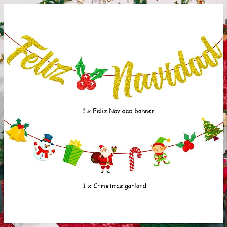 Spanish Christmas Decorations Feliz Navidad Banner Gold Glitter Letters Garland 8 Patterns For Home Office Fireplace Mantel Restaurant Supplies Com