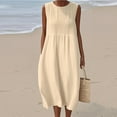 thumbnail image 2 of Hauts à Enfiler pour Femmes Vêtements Printemps Automne 2025 Chemises à Manches Longues Tendance Col Rond Ample Festival Hauts Été Couleur Unie Lin Sans Manches Robe Jupe Col Rond Grande Taille pour Femmes Été, 2 of 4