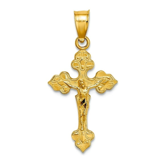 12mm 14k Gold Crucifix With Fancy Tips Pendant Necklace for Women