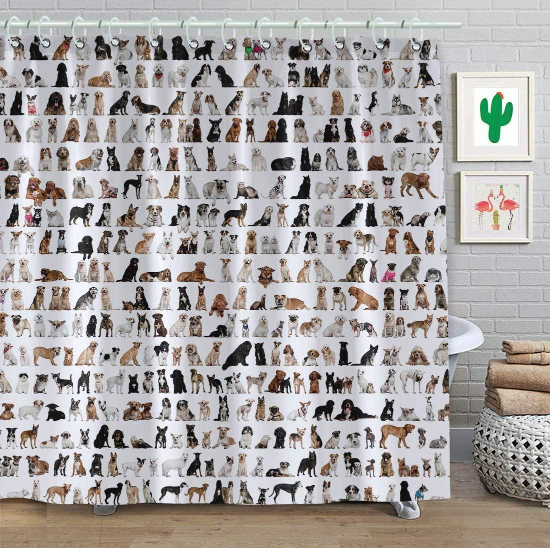 Animals Funny Dog Family Shower Curtain Lovely Puppy Pets Bath Curtain