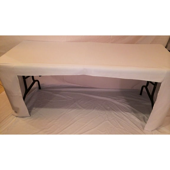 5' Fitted Polyester Tablecloth OPEN BACK Trade show Booth DJ Table Cover White"