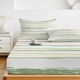 thumbnail image 6 of Twin Sze Fitted Sheet Set - Green Pink Stripes 2 Piece Bedding Sets 16" Deep Pocket Fitted Sheet with 1 Pillowcase, Gradient Geometric Smear Art Paint Brushed Microfiber Hotel Luxury Bed Sheets, 6 of 9