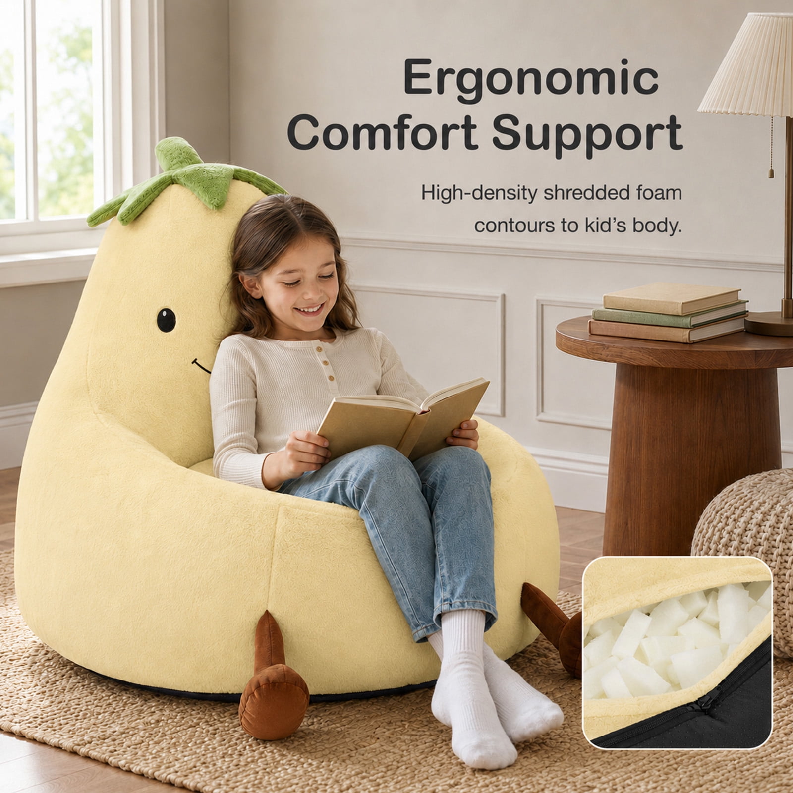 Alvantor Kids Bean Bag Chair, Stuffed Toddler Couch with Artificial Rabbit Fur Cover for Teens & Kids, Comfy Lazy Sofa Chair for Reader, Living Room, Bedroom