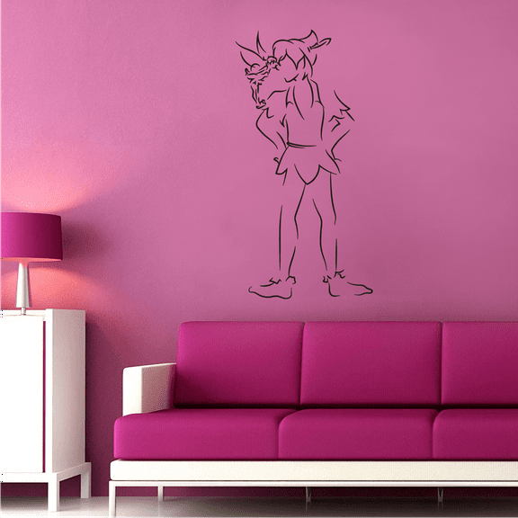 Peter Pan And Tinker Bell Cute Silhouette Disney Movie Character Vinyl Wall Art Wall Sticker Wall Decal Decoration For Home Room Wall Boys Girls Room Playroom Wall Décor Décor Design Size (40x18 inch)