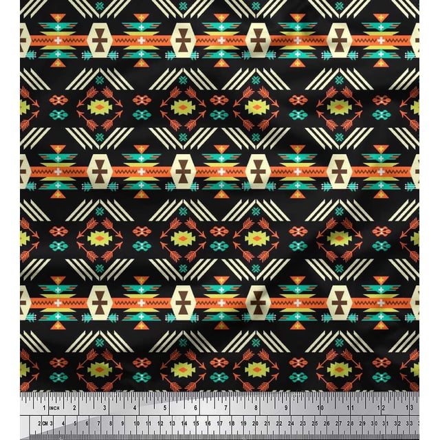 Soimoi polyester Crepe Fabric Geometric Southwestern Print Fabric by the Yard 52 Inch Wide