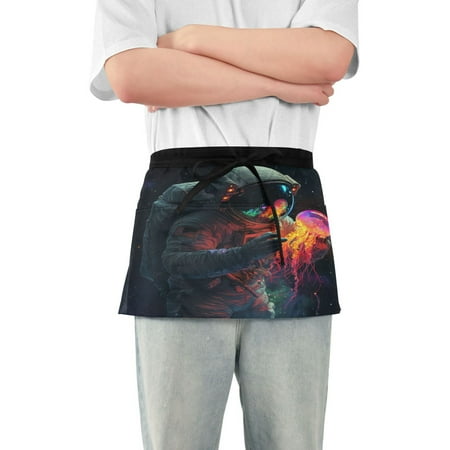 

Yayeee Waist Apron with Pockets for Cooking Waterproof Half Server Aprons Black Astronaut
