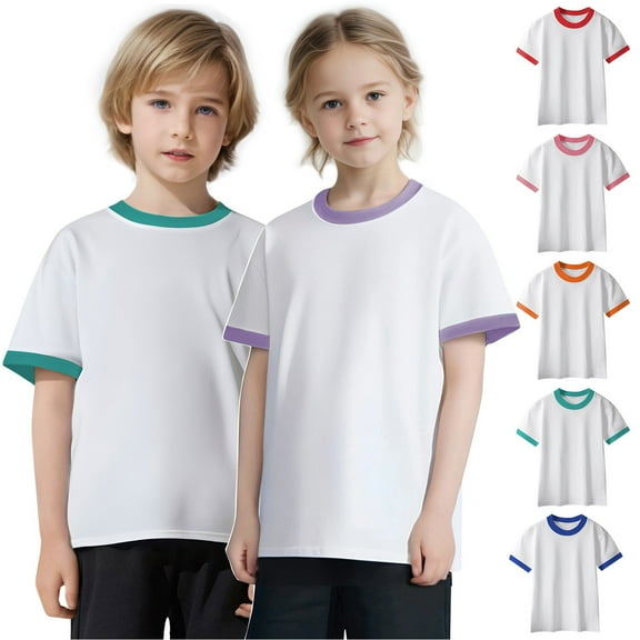 GERsome Boys Girls Shirts Cotton Short Sleeve T Shirts Crew Neck Soft Tee Tops Unisex Kids Solid Color Basic Shirt Size 2-13 Years, 1 Pack
