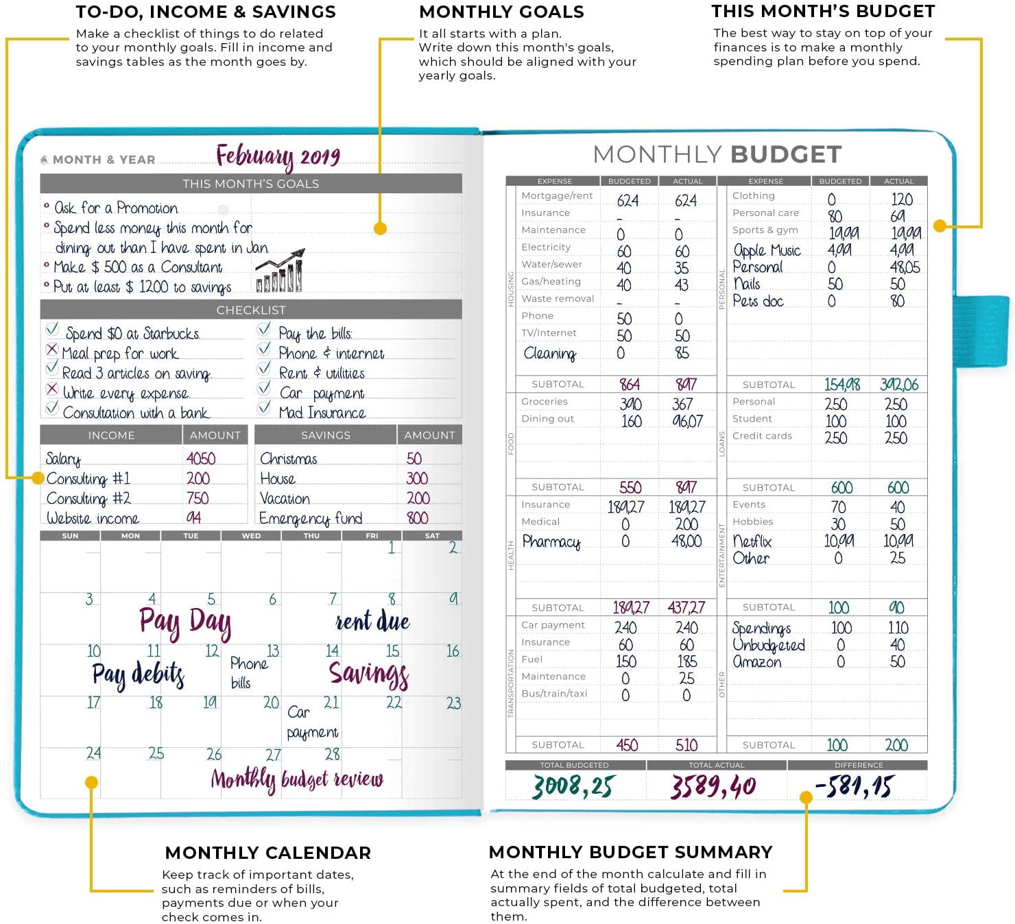 Clever Fox Budget Planner MonthlyBudgetingJournal... Expense Tracker Notebook 