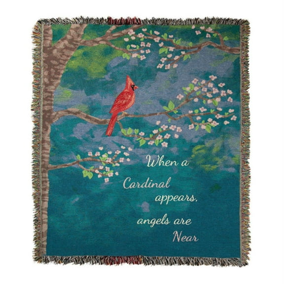 Manual When A Cardinal Appears Light Tapestry Throw Blanket, 50" x 60", Cotton, Blue