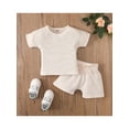 thumbnail image 2 of aturustex Short Sleeve Solid Color Waffle Knit T-Shirts + Shorts Set Toddler Boy 2Pcs Summer Outfits, 2 of 9