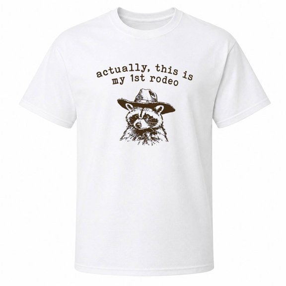 Brown Raccoon in Cowboy Hat Actually This Is My 1st Rodeo Graphic T-Shirt, Unisex Classic Fit, 180 GSM