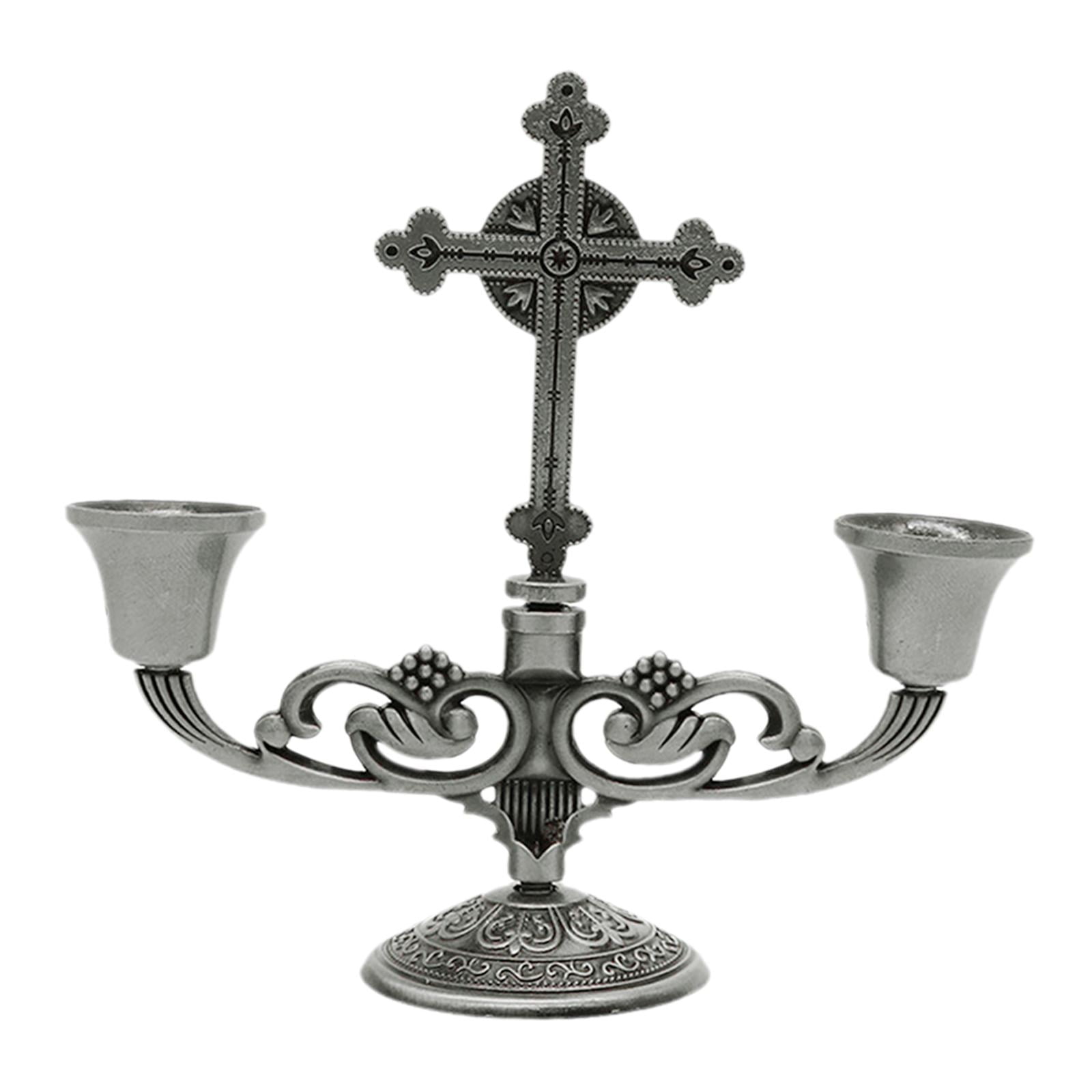 2Arm Religious Candle Holder Zinc Alloy Pillar Candle Stick Stand