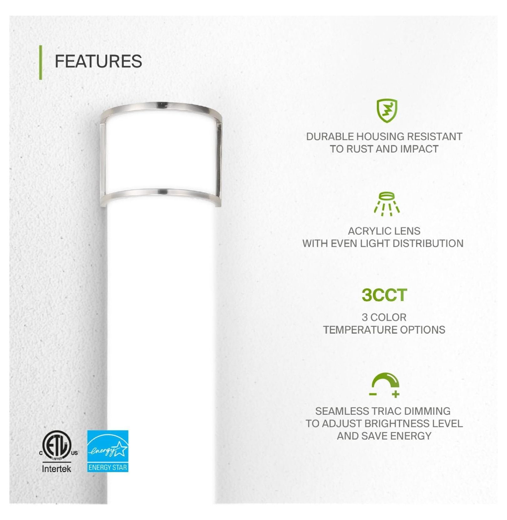 LED 36" Vanity Flush Mount Light Fixture, Bathroom Lighting Bar | 3CCT, Dimmable, , ETL Listed | 30W 2650LM 3000-5000K 120V | Long Tube Bath Wall Sconce Over Mirror |