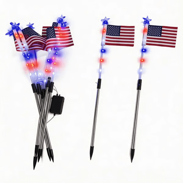 8 Pack Solar American Flag Pathway Stake Lights with 8 Modes, Red White Blue Patriotic Solar Powered Flag Pole Lights, Waterproof LED Outdoor 4th of July Memorial Day Yard Garden Decorations