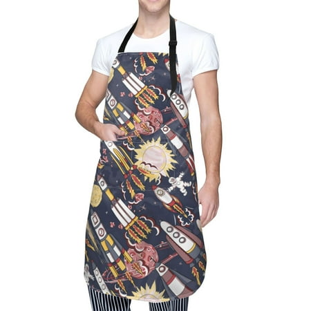 

Cauagu Cartoon Space 1 Aprons with Pockets Waterproof Apron for Women Kitchen Cooking Apron Adjustable Bib Aprons Chef Apron for Cooking Drawing Crafting