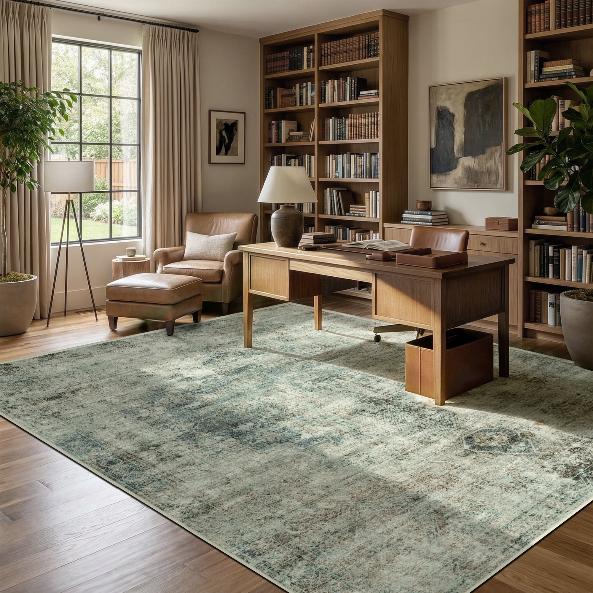 ATHOPE 5x7 Area Rug, Vintage Boho Medallion Rugs Non-Slip Soft Low Pile Washable Rug Large Distressed Rug Indoor Retro Carpet for Living Room Bedroom Dining Room Home Office, Moss Green