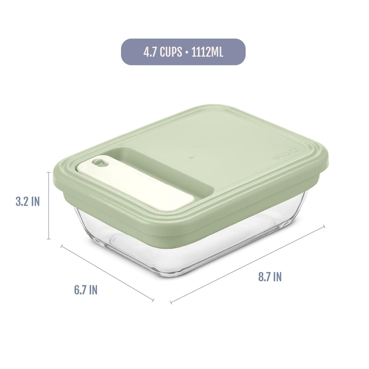 (2 pack) Ello Fresh Stack™ Glass Meal Prep Container | Airtight Leak-Proof Locking Lids, Dishwasher Safe, BPA-Free | 4.7 Cup | for Meal Prep and Food Storage | Sage
