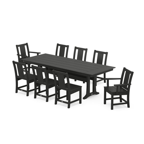 POLYWOOD® Prairie 9-Piece Farmhouse Dining Set with Trestle Legs in Black