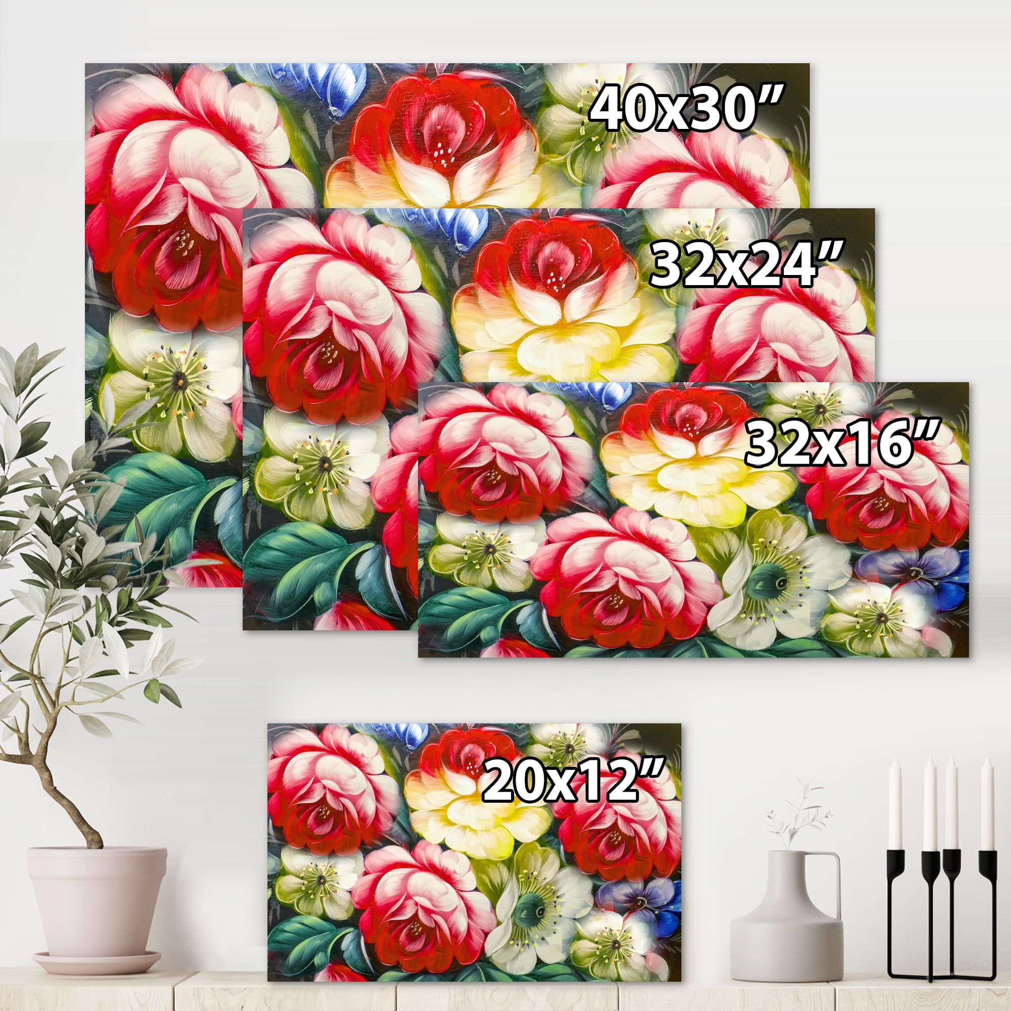 Designart ' Vintage VIbrant Yellow and Red Flower Still Life I ' Traditional Canvas Wall Art Print