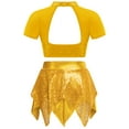 thumbnail image 2 of TTAO Kids Girls 2Pcs Sequins Dance Clothes Set Short Sleeve Crop Top with Irregular Hem Skirt Jazz Latin Cheer Dancewear Gold 12, 2 of 3