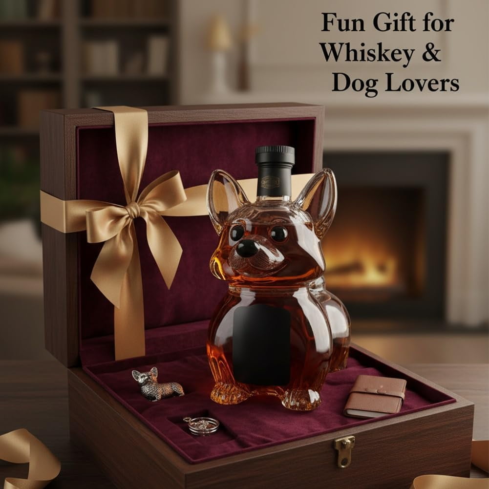 Corgi Crown Royal Whiskey Decanter, Dog Whiskey Bottle, Funny Animal Liquor Bottle for Bar Home Office Decor, Unique Glass Decanter for Wine Lovers and Dog Enthusiasts, Decorative Bottles