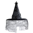 thumbnail image 2 of Womens Halloween Witch Hat Spiderweb Graphic Pointed Cone Cap Lace Veil Wide Brim Gothic Wizard Headwear Cosplay Dress Up Theme Party Accessories, 2 of 6